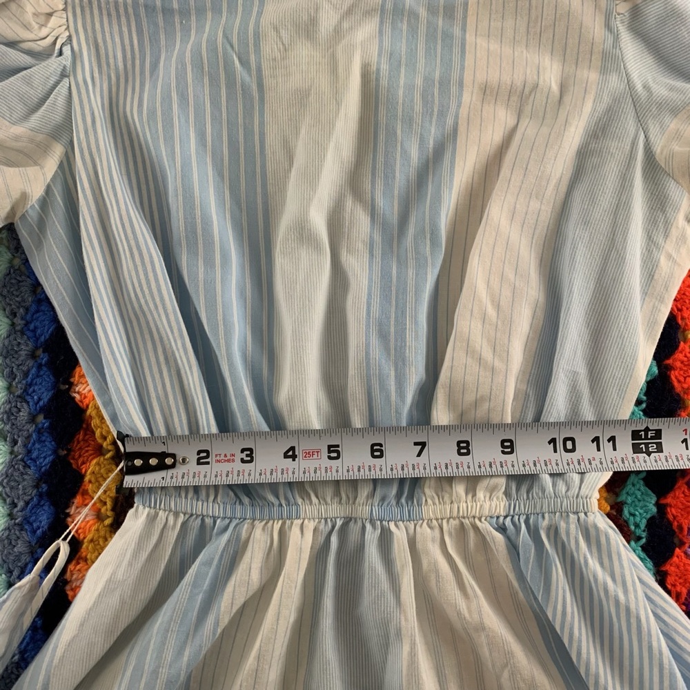 Vintage 80s Bee Darlin Puff Sleeve High Neck A-Line Striped Cottagecore … - Picture 7 of 13